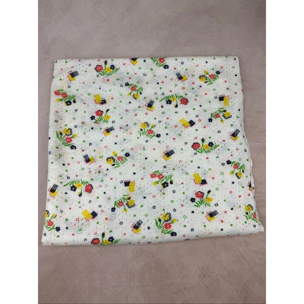 Vintage 1970s Floral Fabric Mod MCM Eyelet Pointelle Knit 42x54”